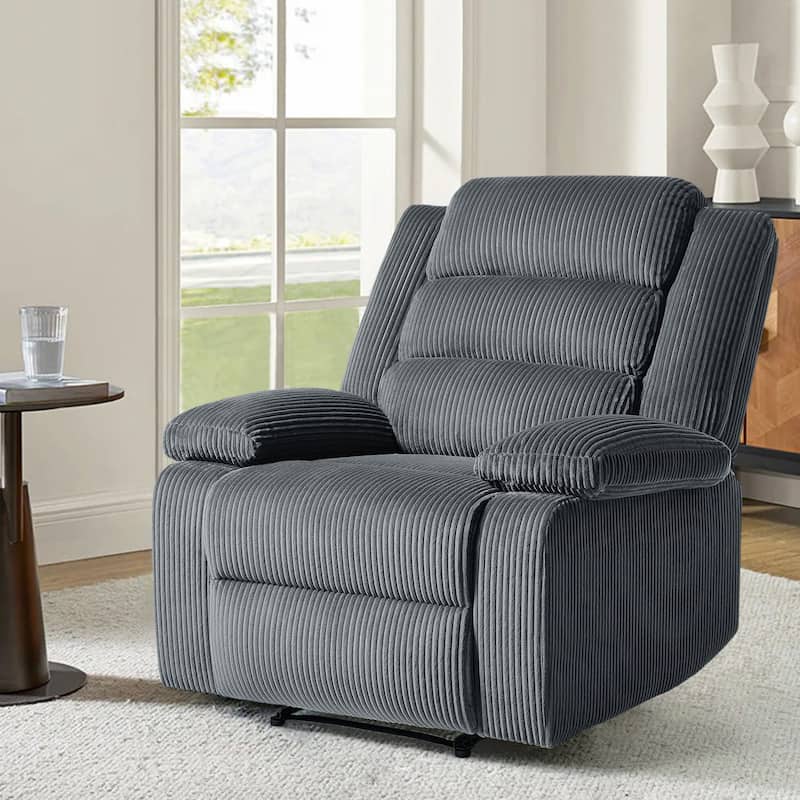 Modern Corduroy Manual Recliner Chair, Lounger Adjustable Recliners with Wide Armrest - Dark Grey