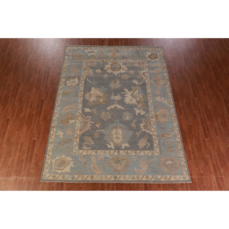 Hand Knotted Oriental 100% Wool Carpet Transitional All-Over Greys & Charcoal Oushak Area Rug - 11' 8'' X 8' 6''