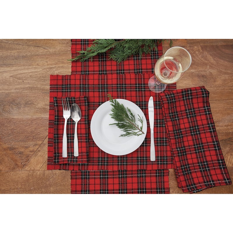Christmas Red Black Plaid Placemat Set of 6 - 13" x 19"