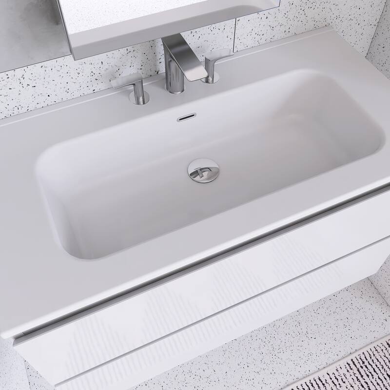 Floating Integrated Bathroom Vanity with Ceramic Sink, Three Faucet Holes