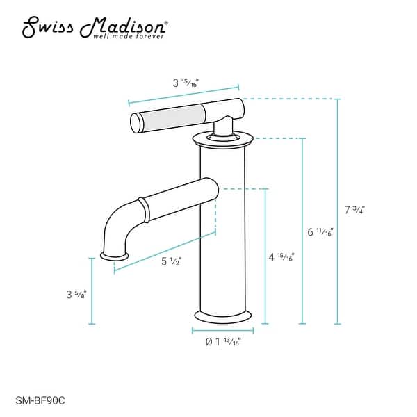 dimension image slide 3 of 5, Avallon Single Hole, Single-Handle Sleek, Bathroom Faucet
