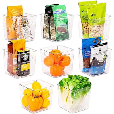 Sorbus Clear Plastic Organizer Storage Bin Containers with Handles for Pantry Food & Kitchen Fridge (8-Pack)