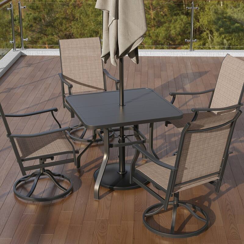 35" Metal Patio Square Dining Table with 1.57" Umbrella Hole