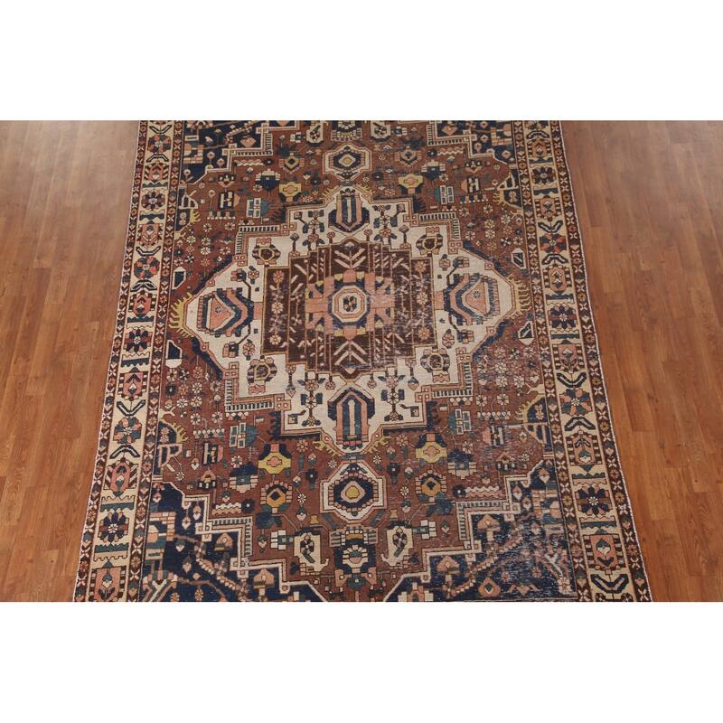 Distressed Bakhtiari Persian Antique Area Rug Hand-Knotted Wool Carpet - 6'8"x 10'0"