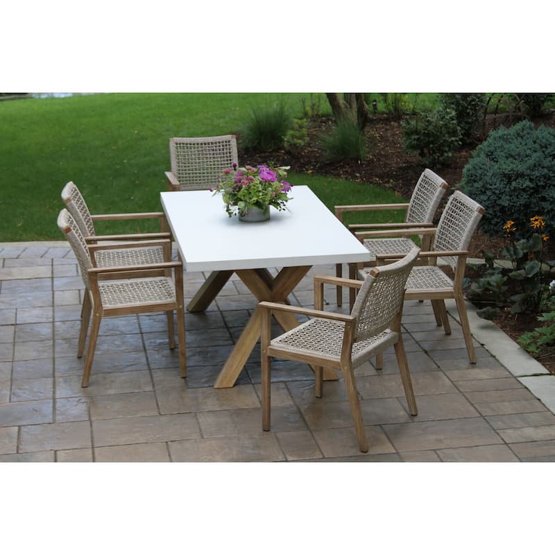 Cordelia 7-Piece Ivory Composite and Eucalyptus Wash Dining Set