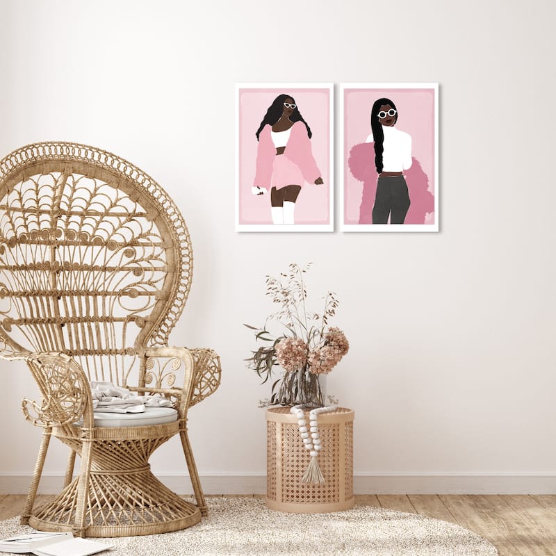 Wynwood Studio Fashion and Glam Bubblegum Queens SET Pink and Rose Pink Modern & Contemporary Wall Art Canvas Print - 30 x 20