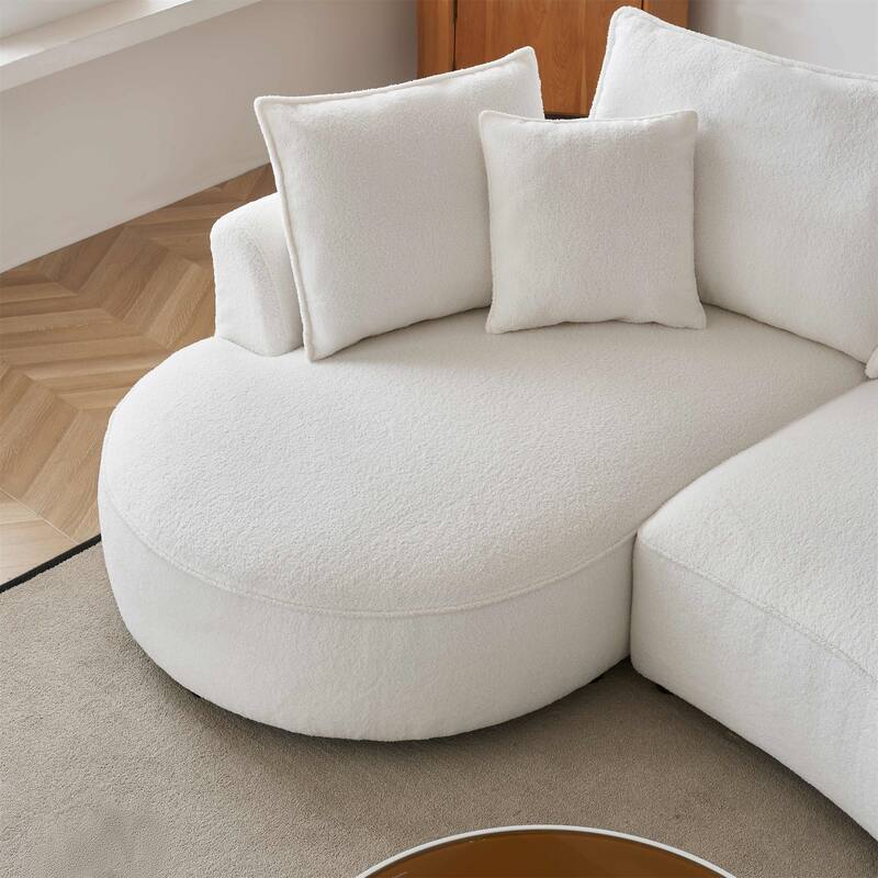 Mid Century Upholstered Couch Sherpa Boucle Fabric Sofa