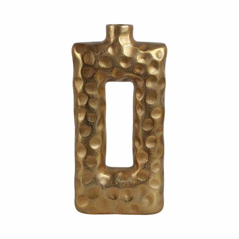 Metal Vase Hammered Texture with Rectangular Cutout Sculptural Design