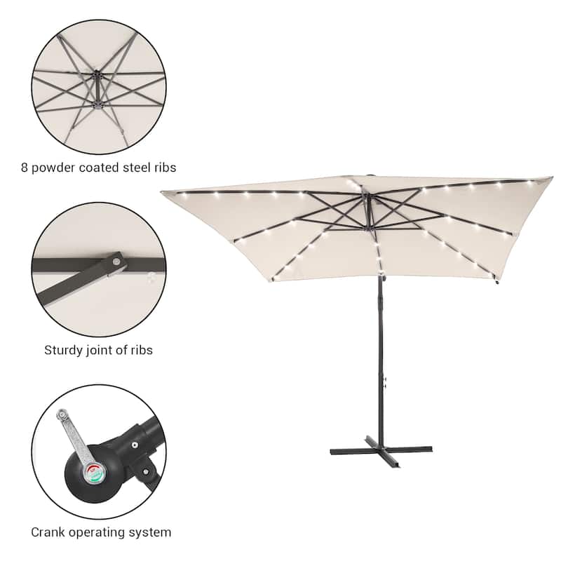 BONOSUKI Outdoor Umbrella,8.2x8.2ft Canopy Offset Umbrella With LED