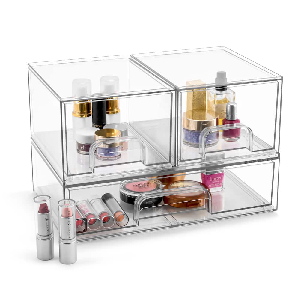 Sorbus Acrylic Storage Containers with Pull-Out Drawers - 3 Pack, 2 Sizes, Clear Stackable Storage Bins Set