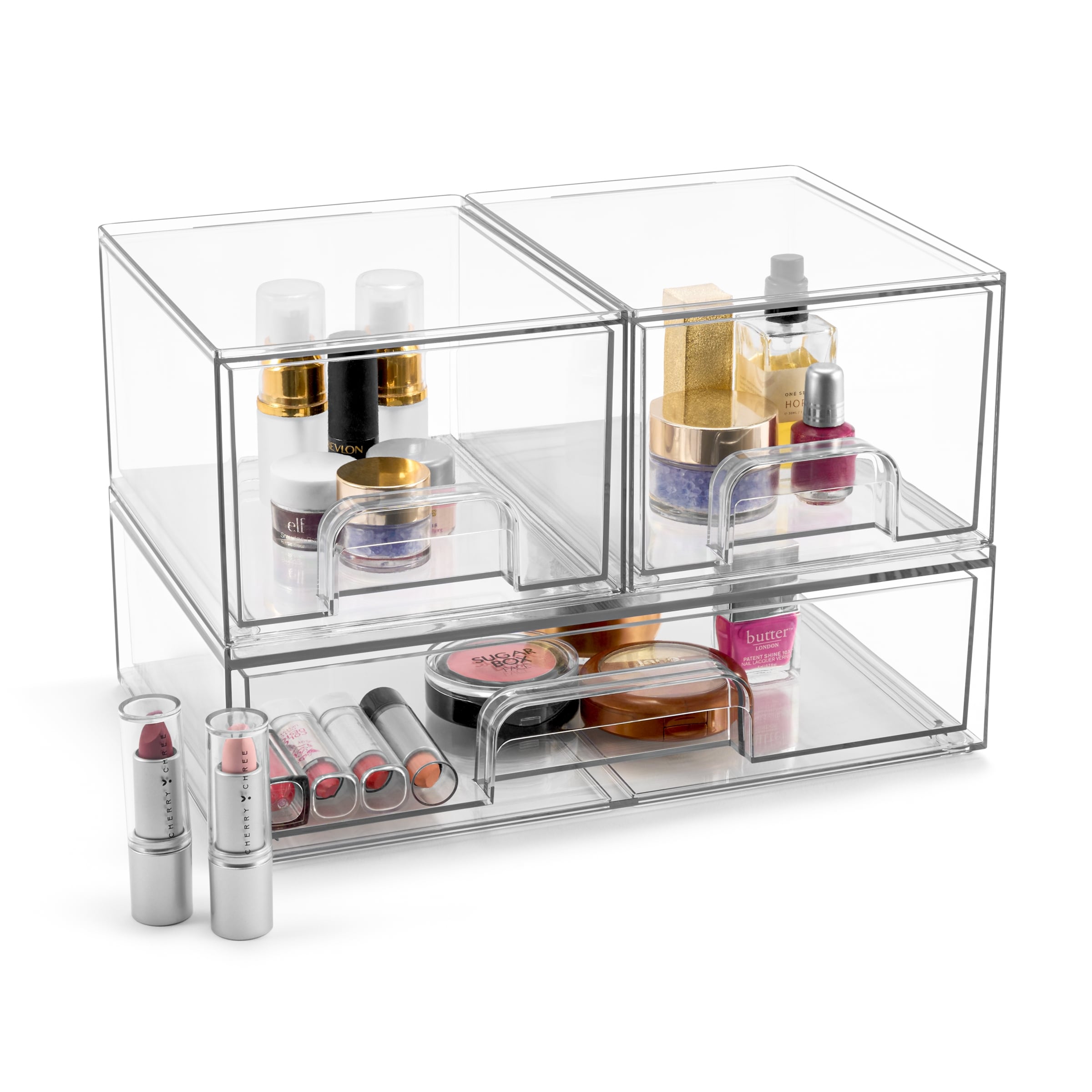 Sorbus Acrylic Storage Containers with Pull-Out Drawers - 3 Pack, 2 Sizes, Clear Stackable Storage Bins Set