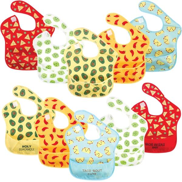 slide 1 of 1, Hudson Baby Infant Waterproof Polyester Bibs 10pk, Tacos, Feeder - Tacos Feeder - Tacos