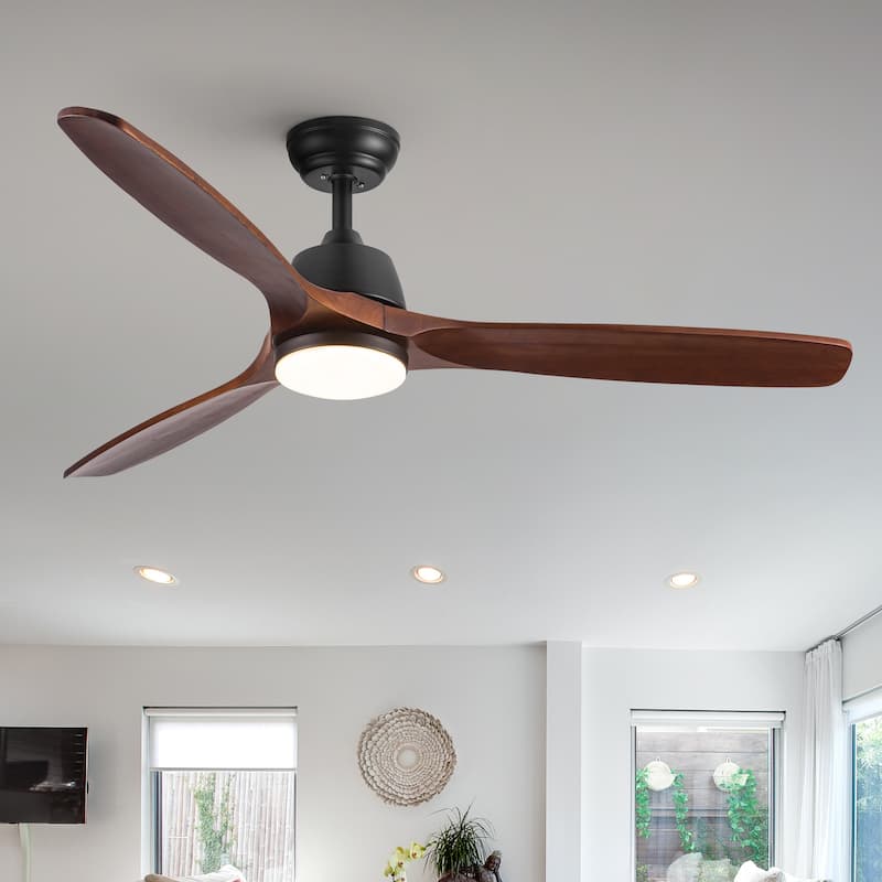 52"/60"/48" Noiseless Walnut Wood Ceiling Fan with Remote Control, Integrated Light Optional - 52'' Downrod Fan with Light