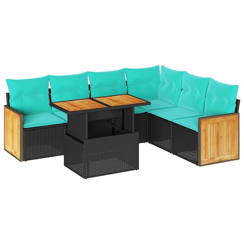 vidaXL Patio Sofa Set with Cushions Outdoor Furniture 6 Piece Poly Rattan