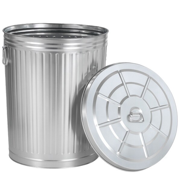Indoor/Outdoor Galvanized Steel Trash Can with Lid, Round - Bed