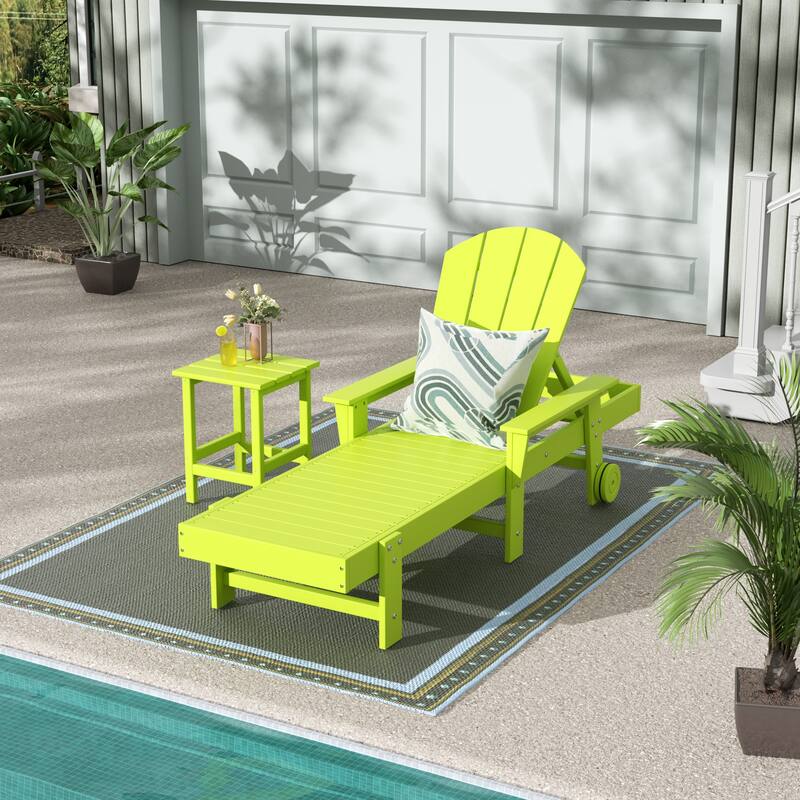 Polytrends Laguna Hdpe All Weather Outdoor Patio Pool Reclining Chaise Lounge With Side Table (2-Piece Set)