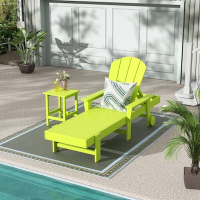 Polytrends Laguna Hdpe All Weather Outdoor Patio Pool Reclining Chaise Lounge With Side Table (2-Piece Set)