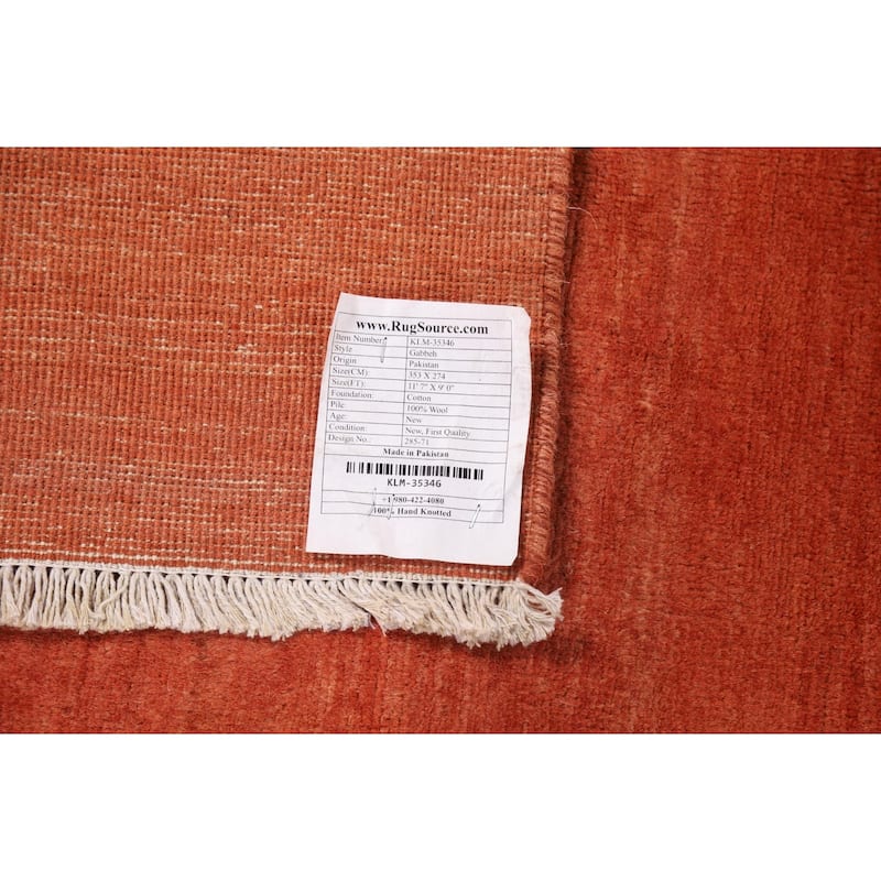 Orange Gabbeh Modern Area Rug Hand-Knotted Wool Carpet - 9'0"x 11'7"