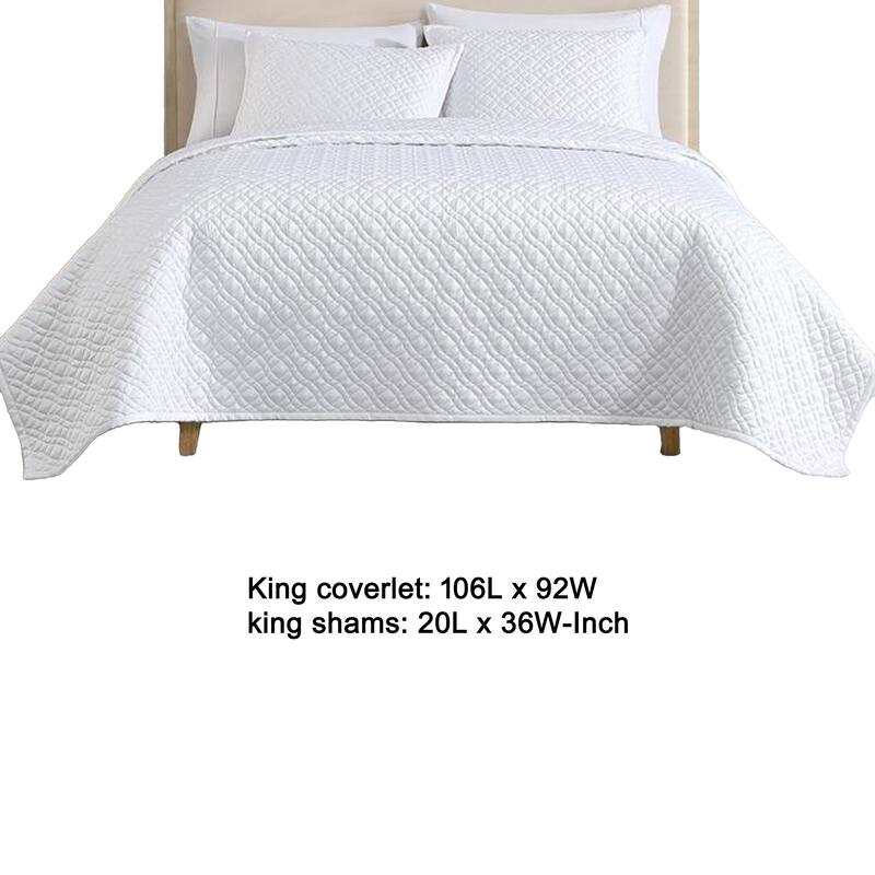 Keo 3pc King Coverlet Set, Reversible, Pillow Shams White Silky Fabric
