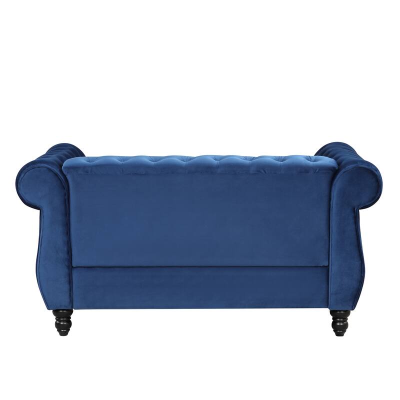 60" modern sofa Dutch plush upholstered sofa, solid wood legs, buttoned tufted backrest