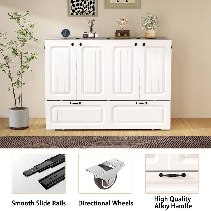 Murphy Bed Full Size with Storage Drawers Space Saving Cabinet Bed with Easy Pull Out Mechanism for Bedroom