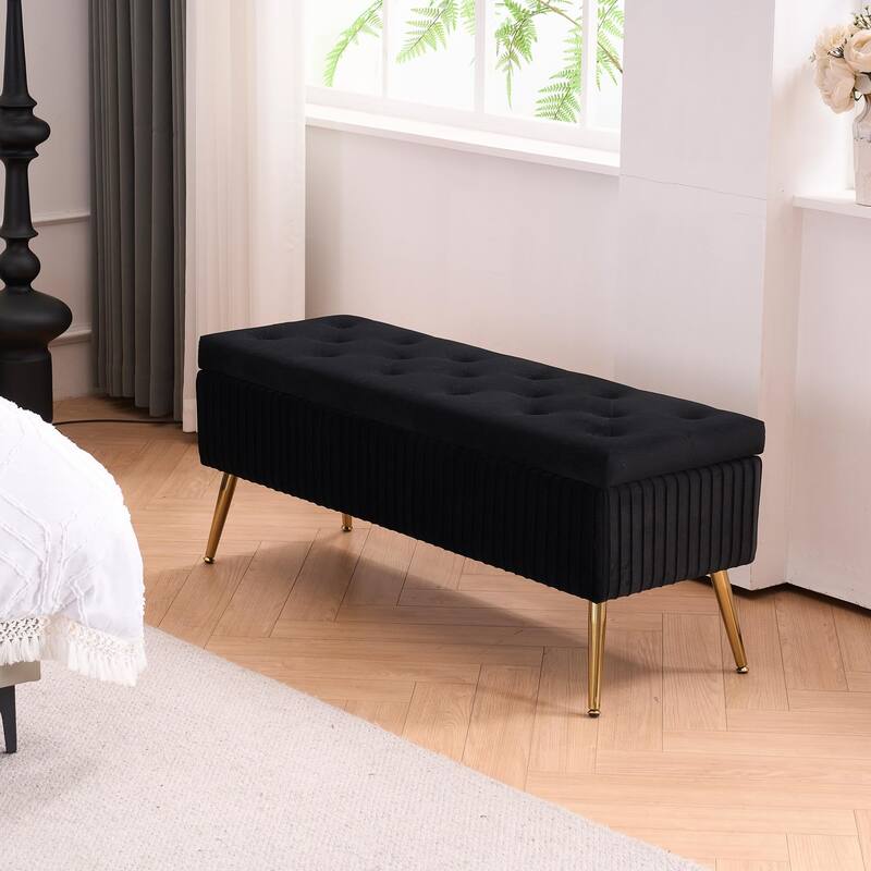Velvet Storage Bench for Bedroom,End of Bed Bench for King Size Bed, Modern Upholstered Long Ottoman Bench for Entryway