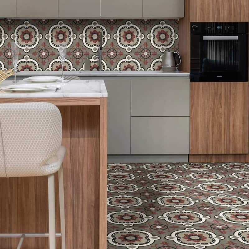 Art Deco 8x8 Matte Porcelain Encaustic Tile - Floor, Wall & Backsplash