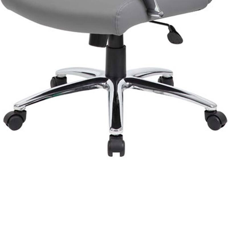Roe Executive Swivel Chair, High Back Gray Faux Leather, Chrome Metal