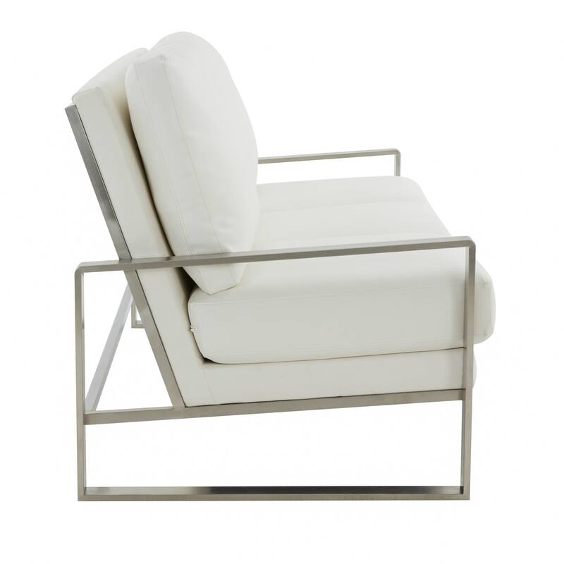 Leisuremod Jefferson Modern Design Faux Leather Sofa With Silver Frame - 77.1