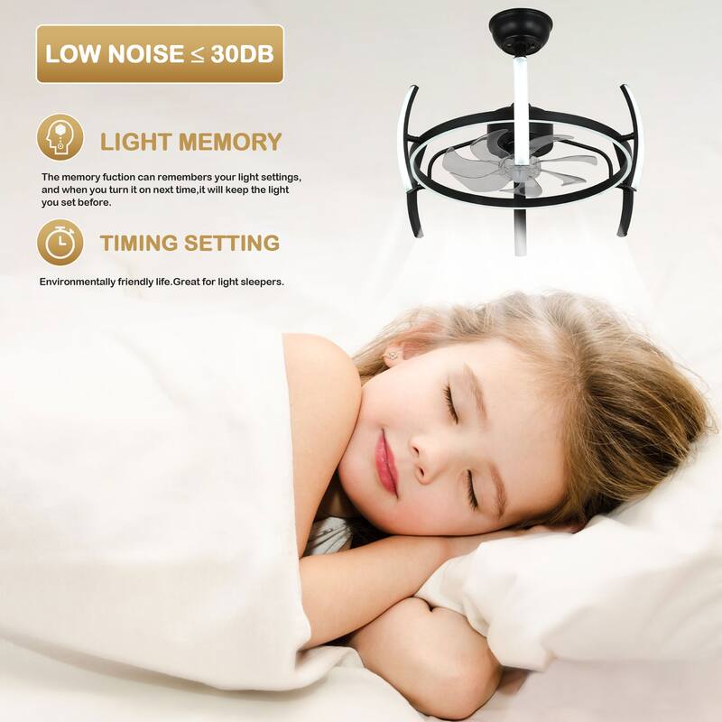 Bella Depot 25" Modern DIY Shape Ceiling Fan with Remote APP Control and Dimmable Light Kit, 6-Speed Reversible Blades