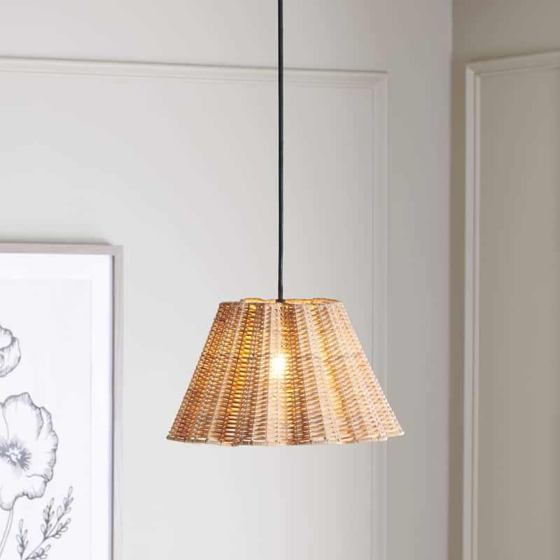 SAFAVIEH Melora 12-Inch Cane Shade Pendant Light, Hardwired Woven Ceiling Fixture (E27 Base) - 12"W x 12"D x 7"H