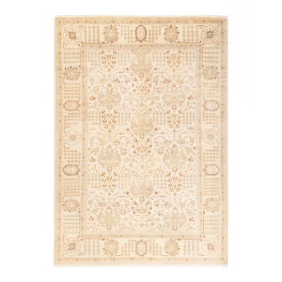 Overton Hand Knotted Wool Traditional Oriental Ivory Area Rug - 4' x 6'