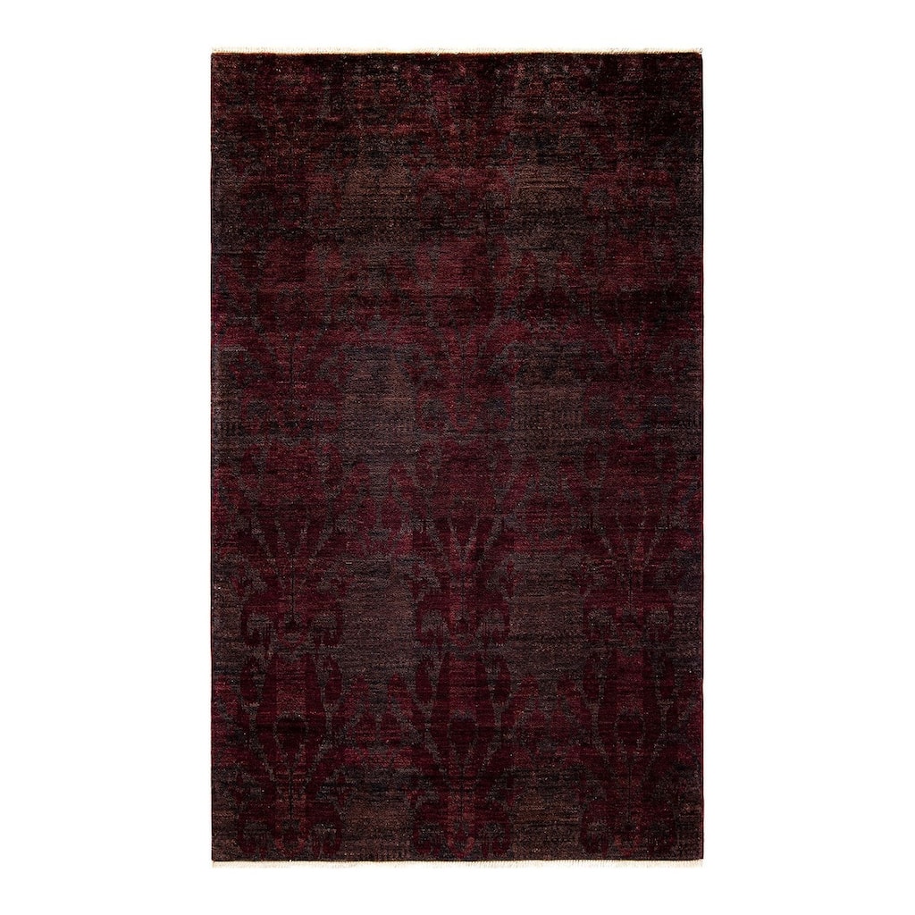 Overton Hand Knotted Wool Vintage Inspired Modern Contemporary Modern Brown Area Rug - 5' 0" x 8' 2"