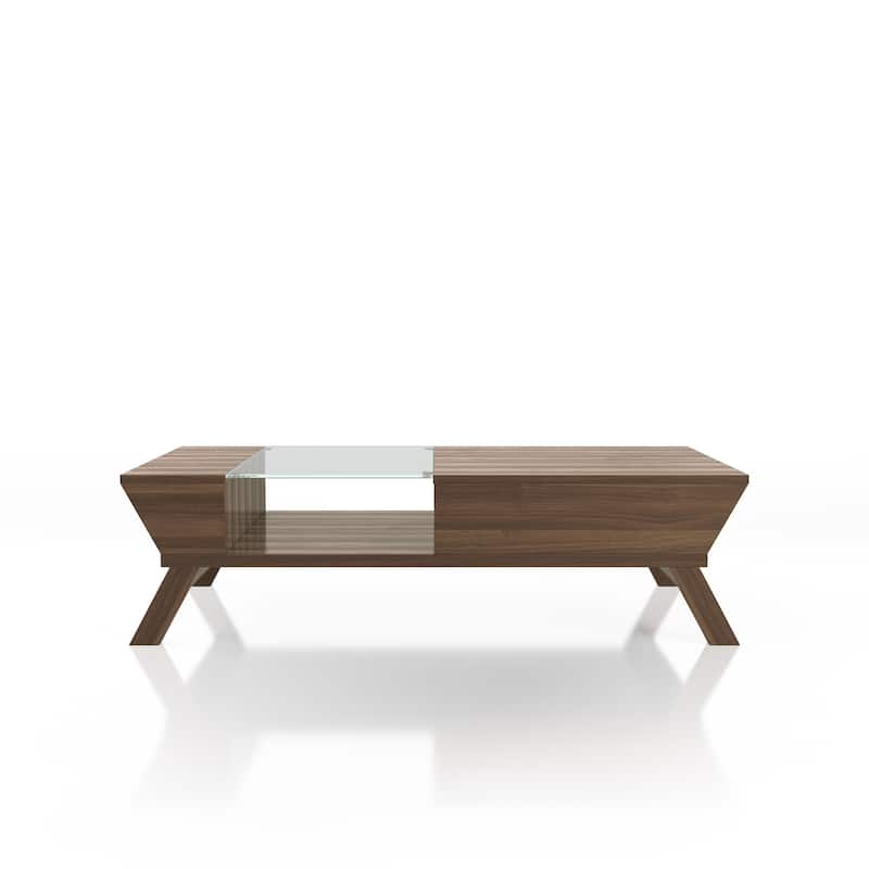 Kress Mid-Century Modern Walnut 47-inch Glass Insert 1-Shelf Coffee Table by Furniture of America