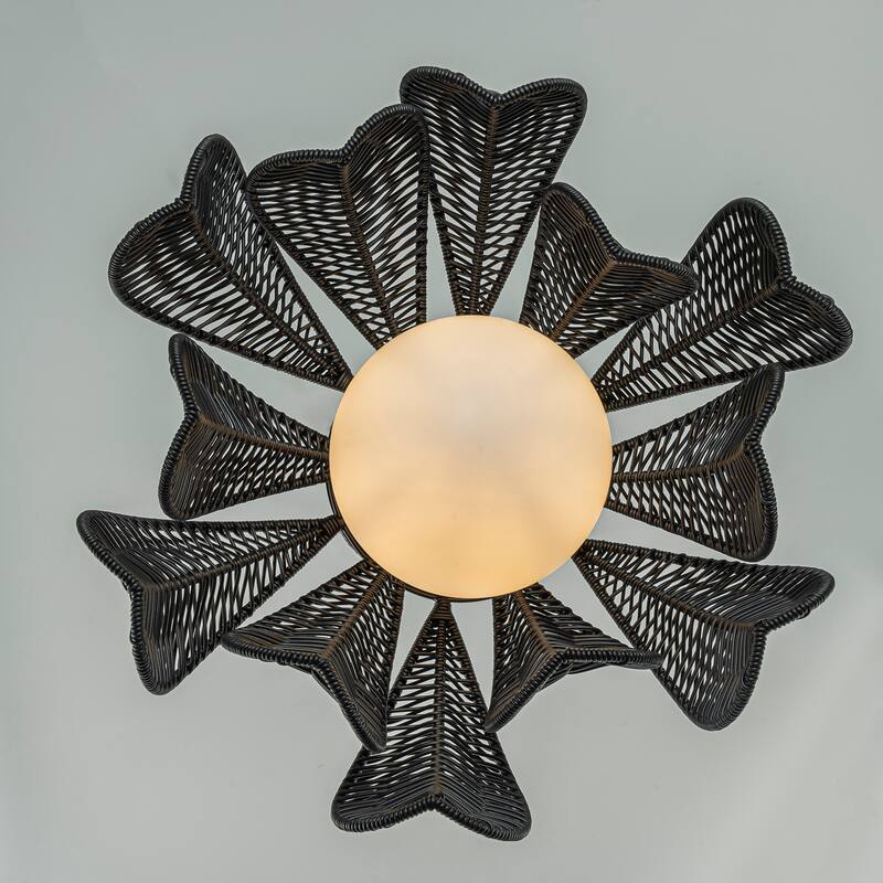 Kamala 1-Light Wicker Outdoor Pendant Light Coastal Boho Style Flower Handwoven