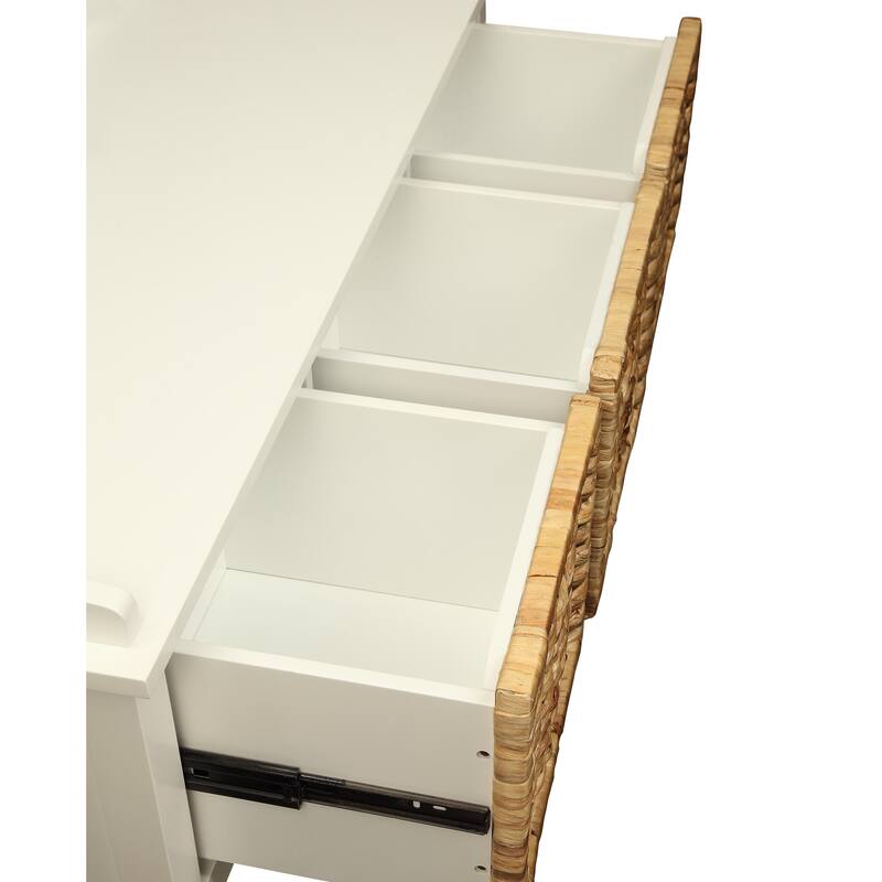 Rattan and White Finish Bench W/Storage - Rattan,White