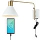 preview thumbnail 8 of 14, Justina Swing Arm 1-Light Modern Midcentury Iron USB Charging Port LED Sconce, by JONATHAN Y