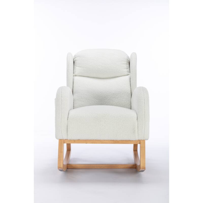 Teddy Fabric Rocking Chair with Wooden Legs and 300lb Capacity