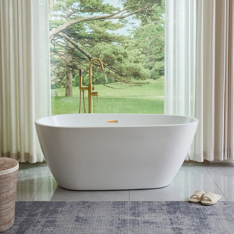 Vanity Art 59" Acrylic Freestanding Soaking Bathtub - White/Titanium Gold