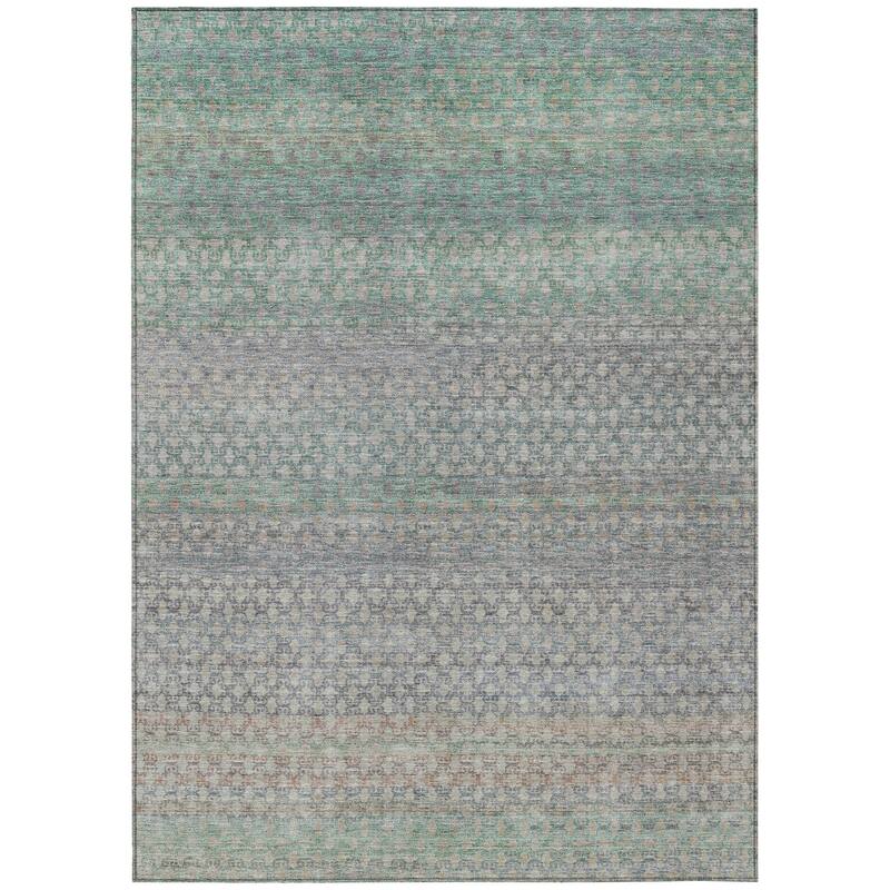Machine Washable Indoor/Outdoor Stripe Medallions Chantille Rug