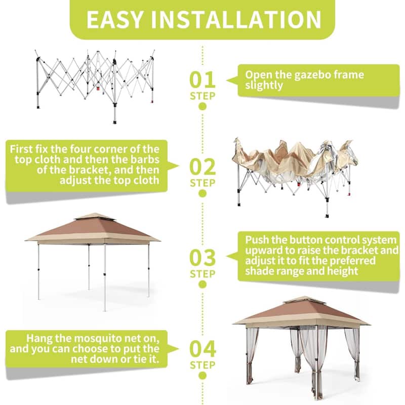Modern Waterproof 10X10 Ft Instant Pop-Up Gazebo, All-Weather Canopy Tent for Patio, Garden, Backyard, Party - N/A
