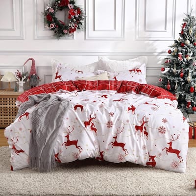 Christmas Soft Reindeer Duvet Cover and Pillow Shams Set, Bedding Set