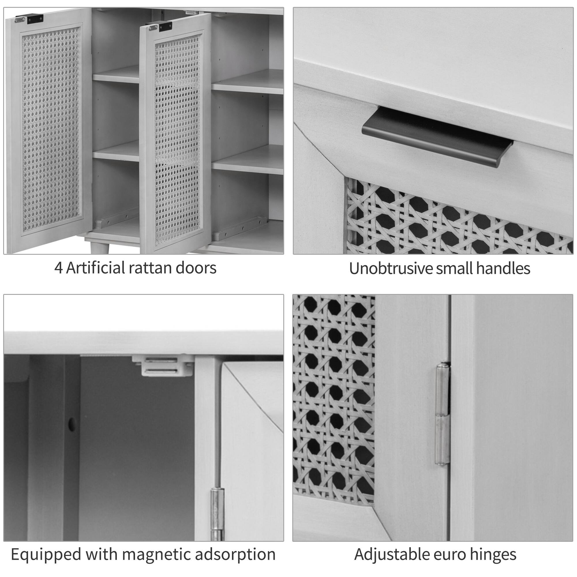 Large Storage Space Sideboard with Artificial Rattan Door and