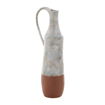 Ceramic Handmade Decorative Vase with Terracotta Accents - White - Roche River Decor