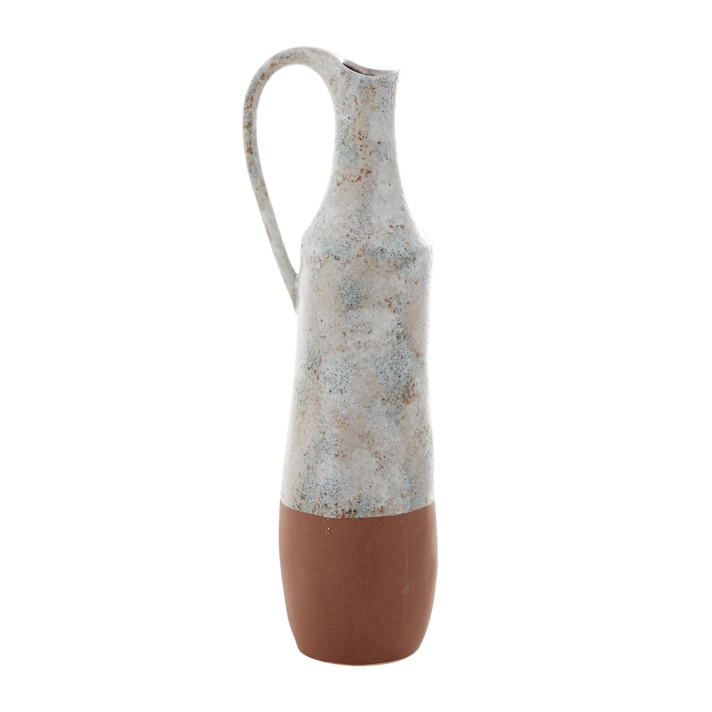 Ceramic Handmade Decorative Vase with Terracotta Accents - White - Roche River Decor