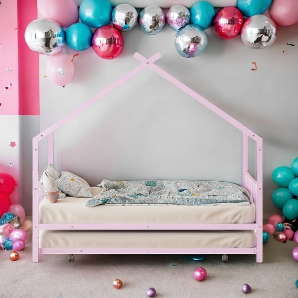 slide 2 of 15, Metal Adorable House Full Size House Bed with Twin Size Trundle Bed,Kids and Baby