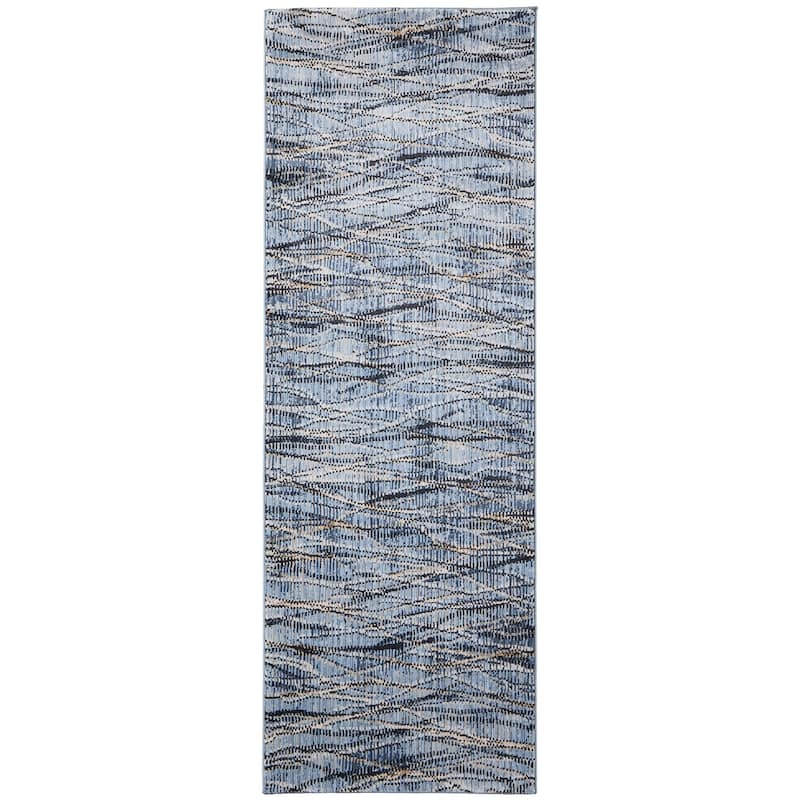 Grand Bazaar Maxin Machine Made Abstract Modern Area Rug - 2'6" x 7'3" - Blue/Ivory/Tan