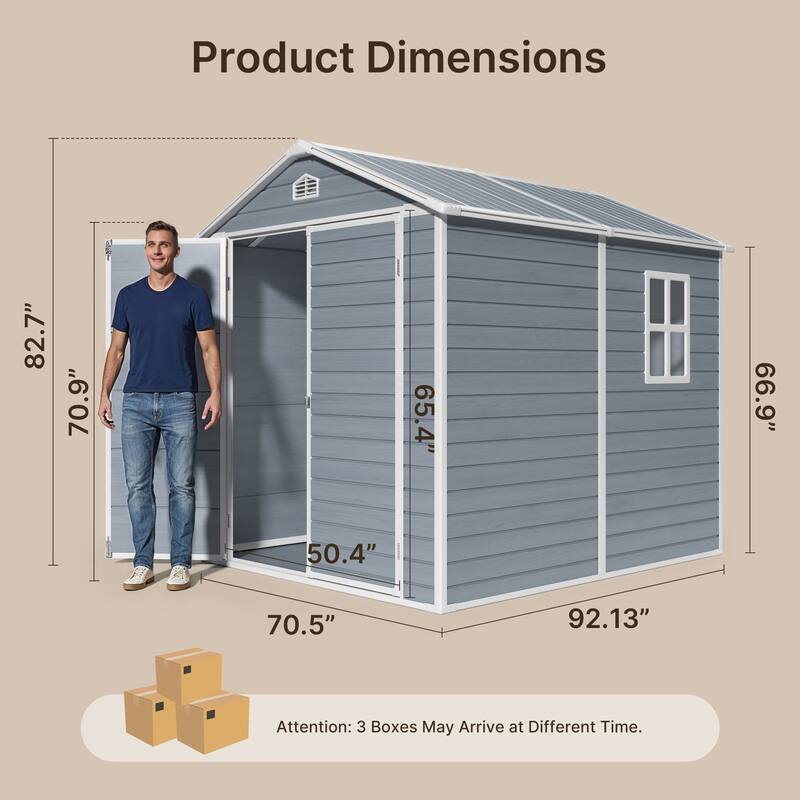 5x3 / 6x4 / 8x6 FT Outdoor Storage Shed with Floor, Resin Garden Tool Shed with Lockable Doors, Waterproof Plastic Storage Sheds