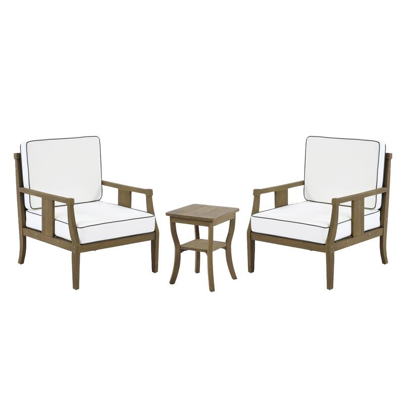 Wood Patio Bistro Set with Water-Resistant Cushions(Set of 3)