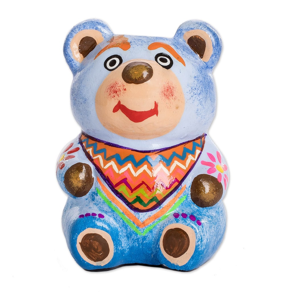 Novica Handmade Herbaceous Bear Ceramic Mini Flower Pot